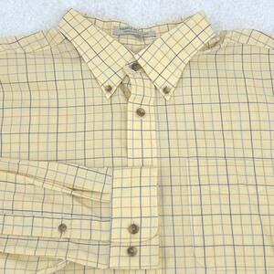 L.L. Bean Mens Button Down Shirt XL Yellow Plaid Wrinkle Resistant Traditional